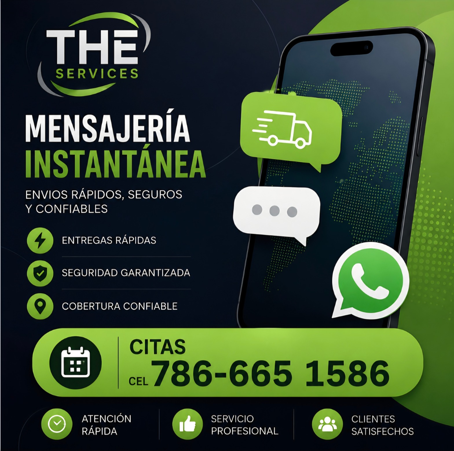 THE SERVICES — Mensajería Instantánea. Envíos rápidos, seguros y confiables. CEL 786-665-1586